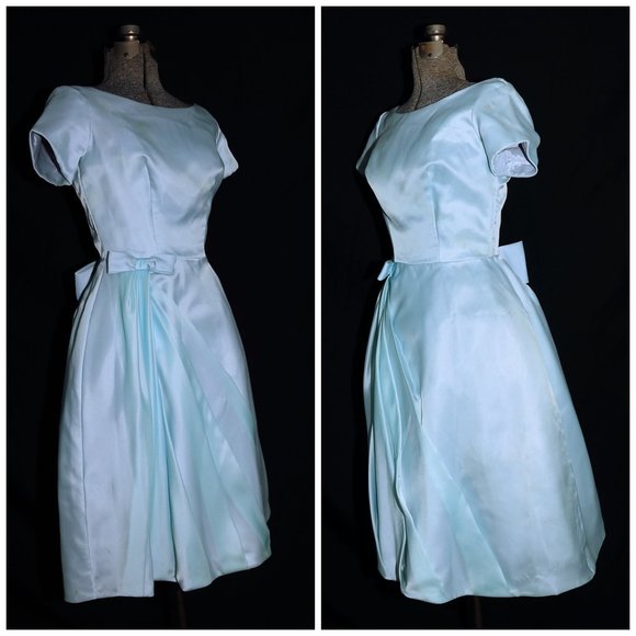 VTG 60's Pastel Turquoise Blue Party Prom Dress - Picture 7 of 14